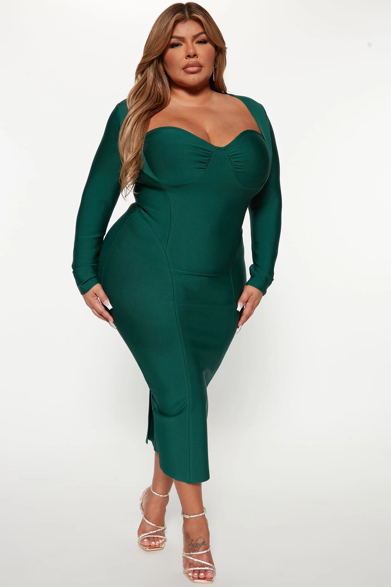 Fashion Nova Always Good Long Sleeve Bandage Midi Dress - Hunter - Image 4