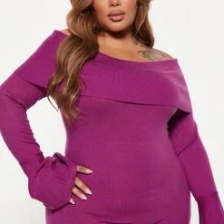 Fashion Nova Miana Sweater Midi Dress - Magenta -fashion nova dresses Shop 08 24 22Studio4 ME KP 10 31 50 16 91090NKB Magenta 5669 PLUS JB