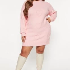 Fashion Nova Hearts Eyes Sweater Mini Dress - Pink -fashion nova dresses Shop 08 24 22Studio4 ME KP 11 12 20 28 D8130C Pink 5777 PLUS EH