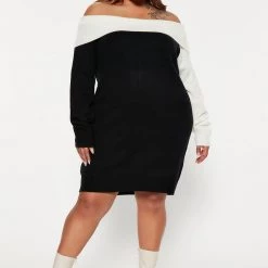 Fashion Nova Odessa Sweater Mini Dress - Black/White -fashion nova dresses Shop 08 24 22Studio4 ME KP 14 41 37 58 PIDD613 BlackWhite 6056 PLUS WG