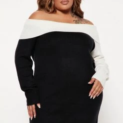 Fashion Nova Odessa Sweater Mini Dress - Black/White -fashion nova dresses Shop 08 24 22Studio4 ME KP 14 41 41 58 PIDD613 BlackWhite 6058 PLUS WG