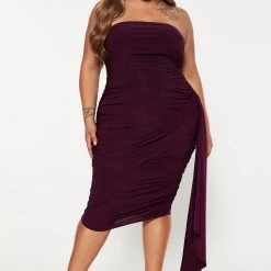 Fashion Nova Ami Ruched Midi Dress - Plum -fashion nova dresses Shop 08 24 22Studio4 ME KP 15 35 50 69 D5851 Plum 6163 PLUS SG