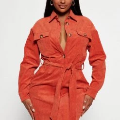 Fashion Nova Struck A Corduroy Mini Dress - Rust