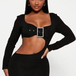 Fashion Nova Buckle Up Mini Dress - Black