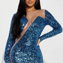 Fashion Nova Feel Alive Sequin Mini Dress - Blue