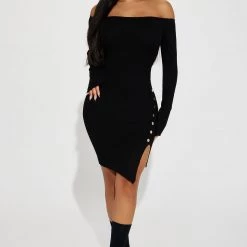 Fashion Nova Never Last Midi Sweater Dress - Black