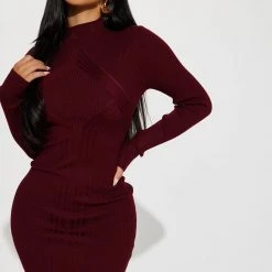 Fashion Nova Cold As Ice Sweater Mini Dress - Burgundy