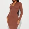 Fashion Nova Heather Ribbed Midi Dress - Chocolate