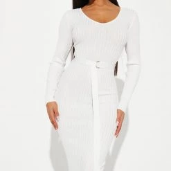 Fashion Nova Autumn Calls Sweater Midi Dress - Off White