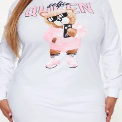 Fashion Nova Selfie Queen T-Shirt Dress - White/combo -fashion nova dresses Shop 08 25 22Studio4 DD KP 15 10 43 55 JT1466 White 6724 PLUS ES