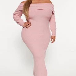Fashion Nova Stormy Sweater Maxi Dress - Pink -fashion nova dresses Shop 08 25 22Studio4 DD KP 15 58 41 69 MD6495A Pink 6829 PLUS ES