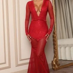 Fashion Nova Sneak Peak Mesh Maxi Dress - Wine