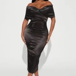 Fashion Nova She's Elegant Satin Midi Dress - Black
