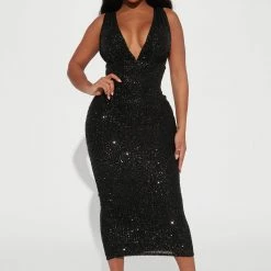 Fashion Nova Every Woman Sequin Midi Dress - Black