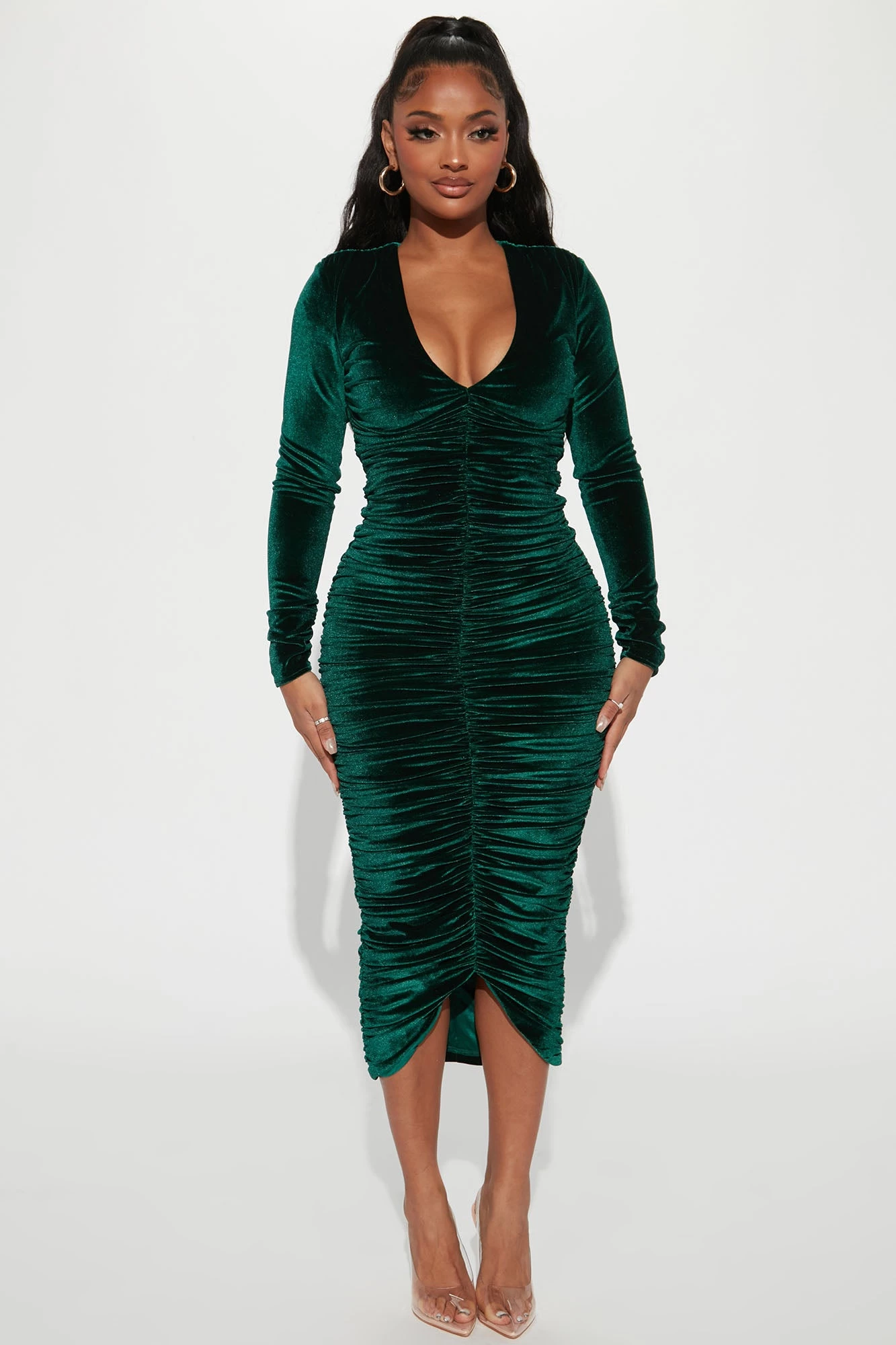 Fashion Nova Marlene Velvet Midi Dress - Hunter 3 Fashion Nova Marlene Velvet Midi Dress - Hunter