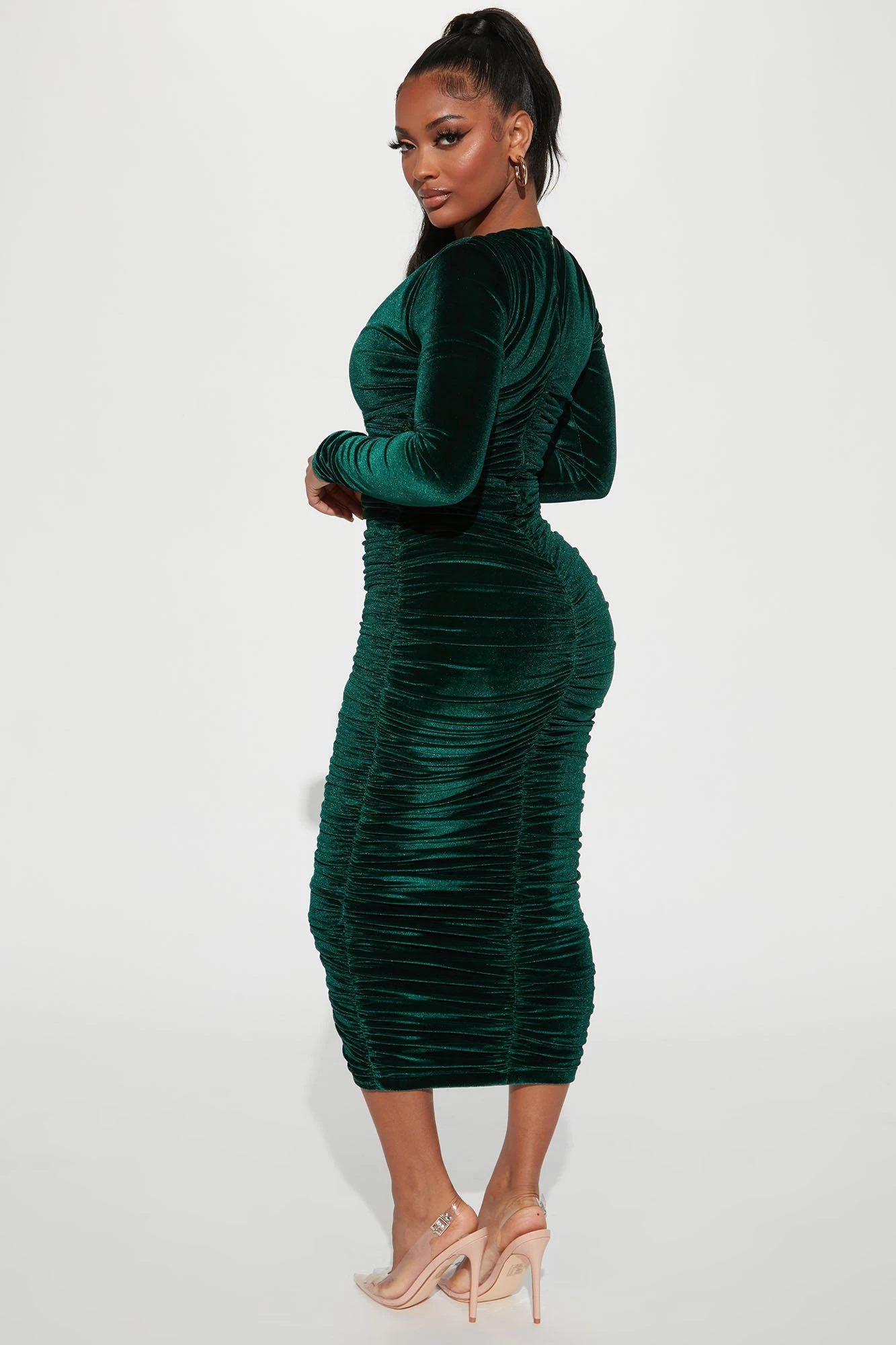 Fashion Nova Marlene Velvet Midi Dress - Hunter 5 Fashion Nova Marlene Velvet Midi Dress - Hunter - Image 3