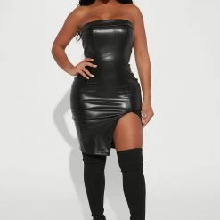 Fashion Nova Pia Faux Leather Midi Dress - Black