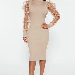 Fashion Nova Sheer Luck Sweater Midi Dress - Taupe