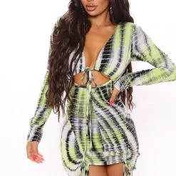 Fashion Nova Watch Me Ruche Tie Dye Mini Dress - Green -fashion nova dresses Shop 08 27 20Studio2 BR 12 34 39 20 D1440 Green 13 KL