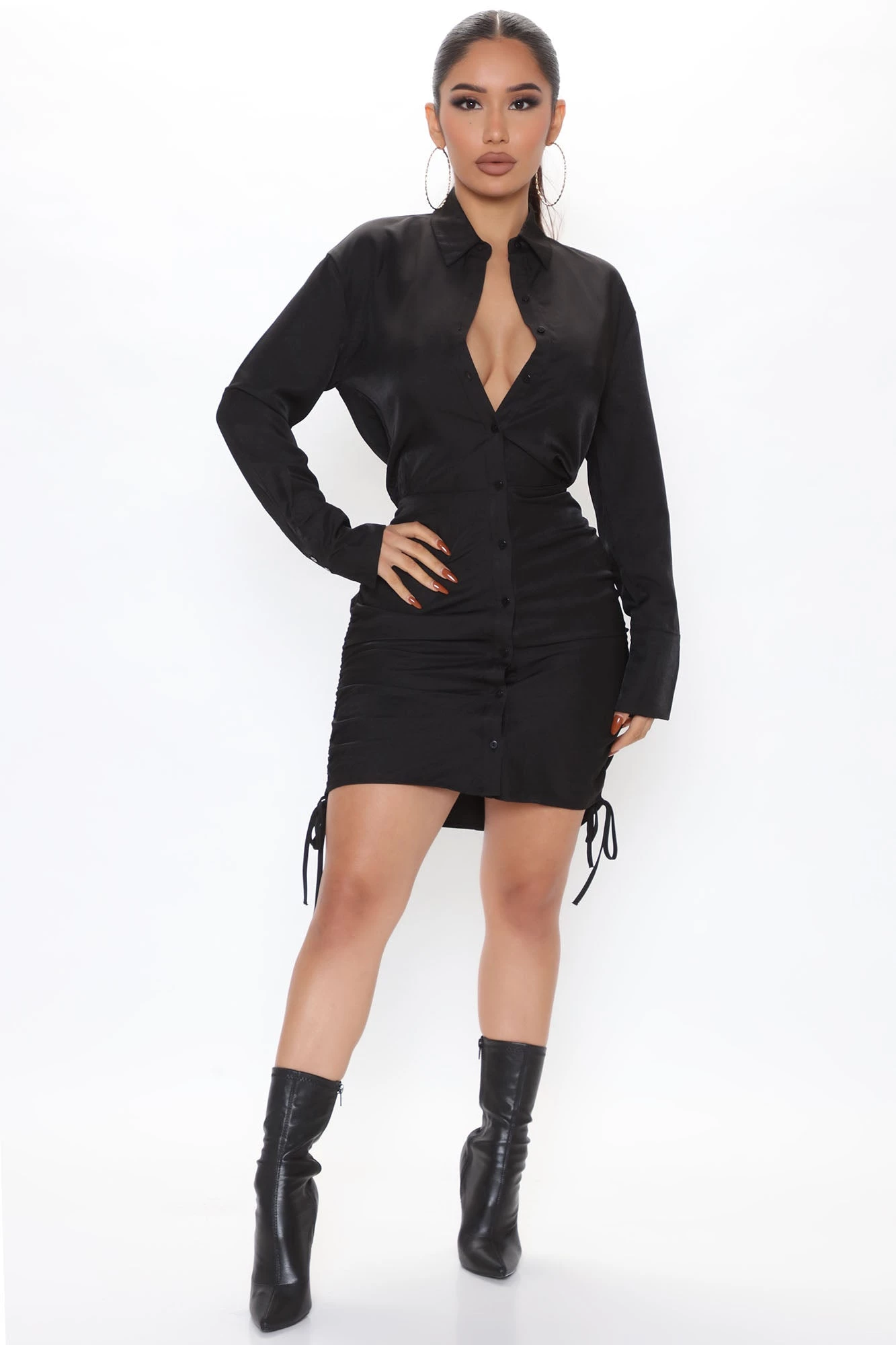 Fashion Nova Wisdom Ruched Shirt Dress - Black 3 Fashion Nova Wisdom Ruched Shirt Dress - Black