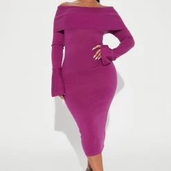 Fashion Nova Miana Sweater Midi Dress - Magenta