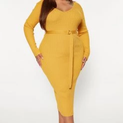 Fashion Nova Autumn Calls Sweater Midi Dress - Mustard -fashion nova dresses Shop 08 29 22Studio4 KS AC 11 01 17 19 RDAA6770FN Mustard 7701 PLUS ES