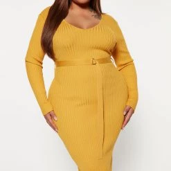 Fashion Nova Autumn Calls Sweater Midi Dress - Mustard -fashion nova dresses Shop 08 29 22Studio4 KS AC 11 01 26 19 RDAA6770FN Mustard 7704 PLUS ES