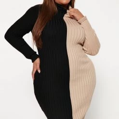Fashion Nova Split Into Two Sweater Midi Dress - Black/combo -fashion nova dresses Shop 08 29 22Studio4 KS AC 15 24 26 58 RDAE6842FN Blackcombo 8168 PLUS JB