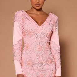 Fashion Nova Sabrina Embroidered Mini Dress - Pink