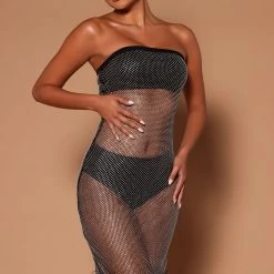 Fashion Nova Aria Crystal Mini Dress - Black