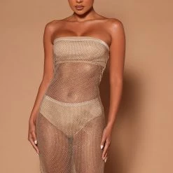 Fashion Nova Aria Crystal Mini Dress - Mocha