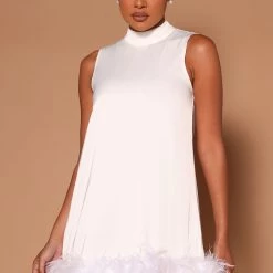 Fashion Nova Delia Feather Trim Mini Dress - White