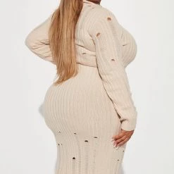 Fashion Nova Feelin' Edgy Distressed Sweater Dress - Cream -fashion nova dresses Shop 08 30 22Studio2 KS AC 11 57 29 26 SD179 Cream 0636 PLUS PB