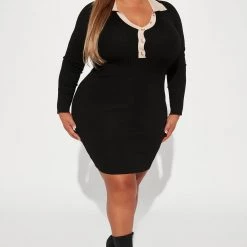 Fashion Nova I'm Her Ribbed Midi Dress - Black/combo -fashion nova dresses Shop 08 30 22Studio2 KS AC 15 35 17 52 J3H0389S Blackcombo 0880 PLUS ES