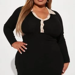 Fashion Nova I'm Her Ribbed Midi Dress - Black/combo -fashion nova dresses Shop 08 30 22Studio2 KS AC 15 35 23 52 J3H0389S Blackcombo 0883 PLUS ES