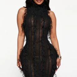 Fashion Nova Tall So Dramatic Mesh Mini Dress - Black