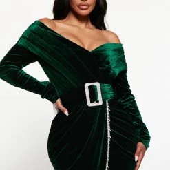 Fashion Nova More Joy Velvet Mini Dress - Emerald