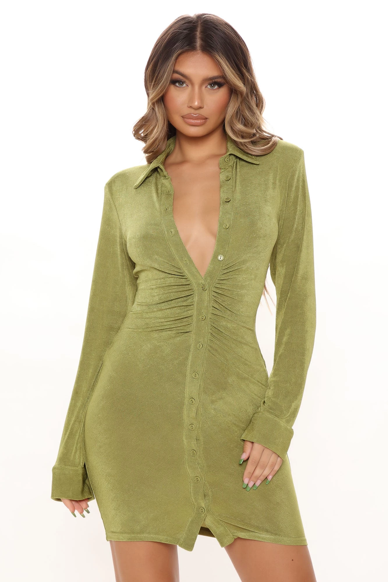 Fashion Nova Tall Nights To Remember Shirt Dress - Green 4 Fashion Nova Tall Nights To Remember Shirt Dress - Green - Image 2
