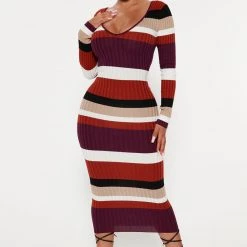 Fashion Nova Kallan Striped Knit Dress - Purple/combo