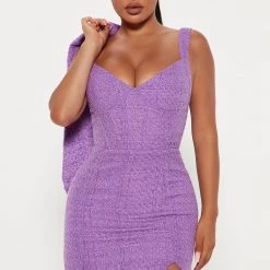 Fashion Nova Talia Tweed Blazer Dress Set - Purple