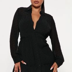 Fashion Nova Connect The Dot Shirt Dress - Black