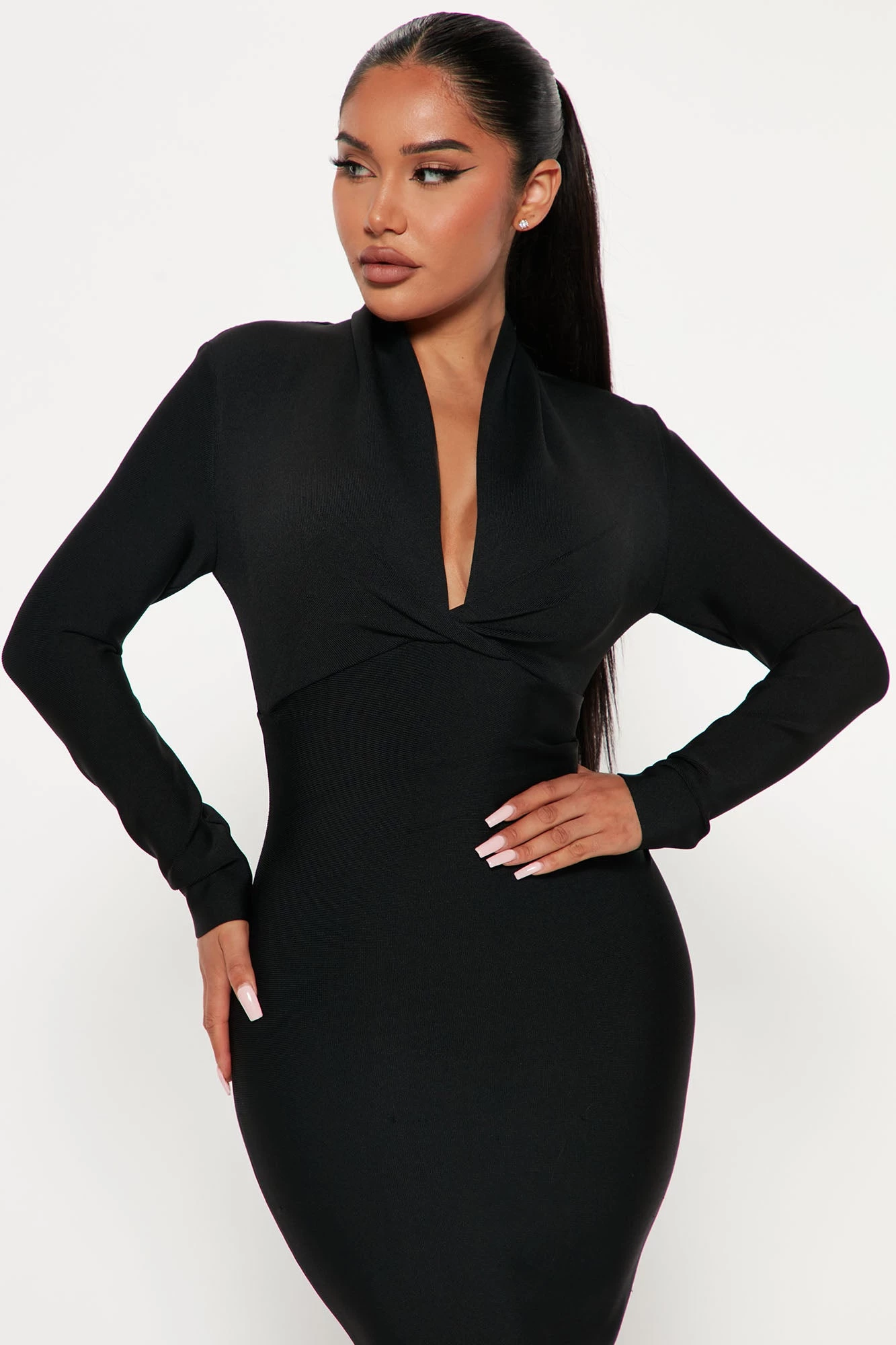 Fashion Nova Classic Long Sleeve Bandage Midi Dress - Black 4 Fashion Nova Classic Long Sleeve Bandage Midi Dress - Black - Image 2