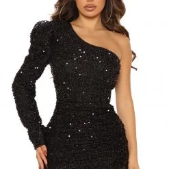 Fashion Nova Olivia Sequin Mini Dress - Black