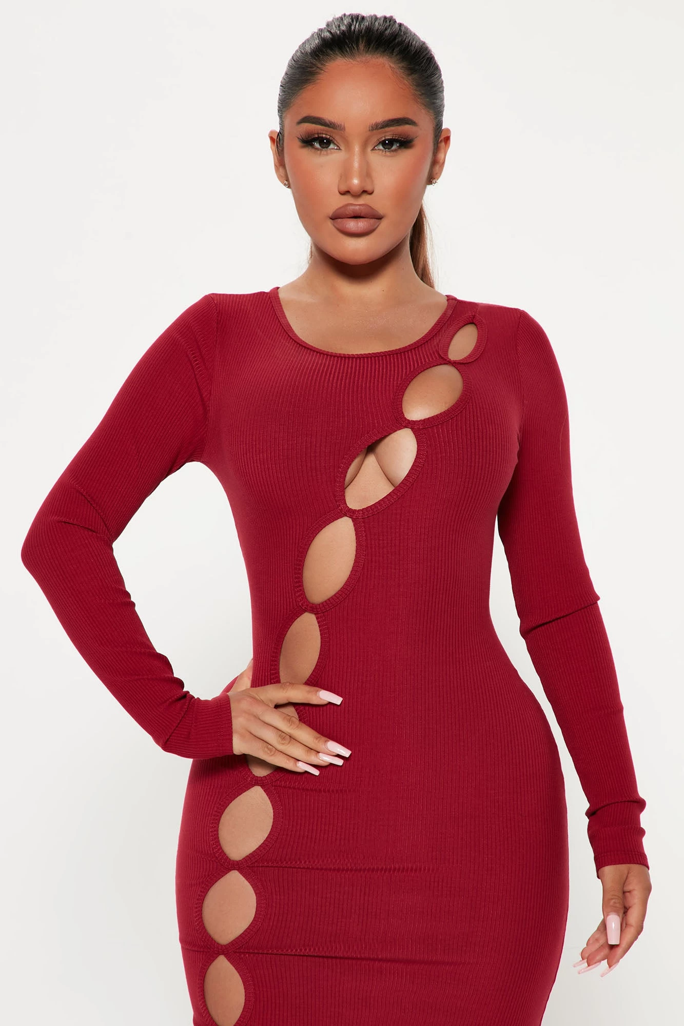 Fashion Nova Cutting Edge Thick Rib Maxi Dress - Burgundy 4 Fashion Nova Cutting Edge Thick Rib Maxi Dress - Burgundy - Image 2