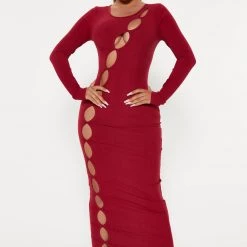 Fashion Nova Cutting Edge Thick Rib Maxi Dress - Burgundy