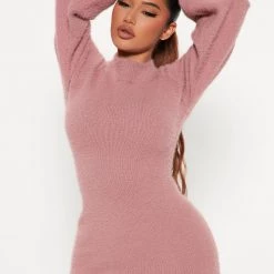 Fashion Nova Decaf Please Sweater Mini Dress - Mauve