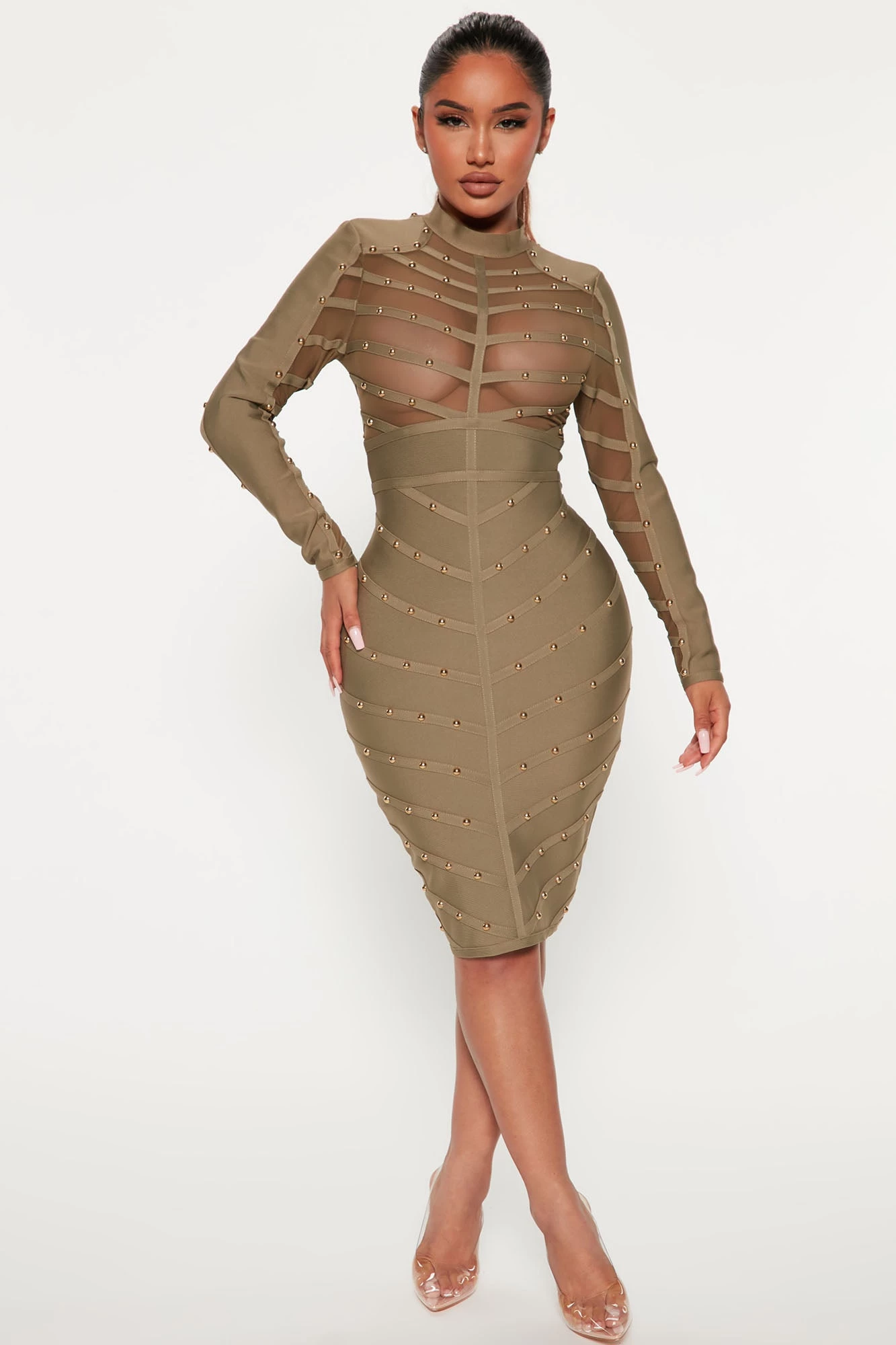 Fashion Nova Attention Please Bandage Midi Dress - Olive 3 Fashion Nova Attention Please Bandage Midi Dress - Olive
