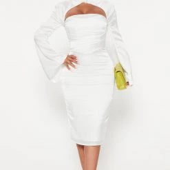 Fashion Nova Sweet Sultry Satin Midi Dress - White