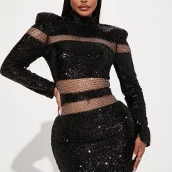 Fashion Nova See You Soon Sequin Midi Dress - Black