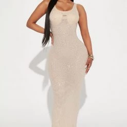 Fashion Nova I Am An Icon Embellished Maxi Dress - Nude